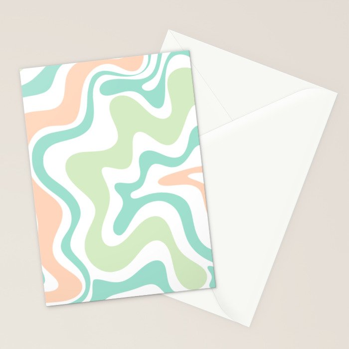 Retro Liquid Candy Swirl Abstract Pattern in Pastel Mint Teal and Salmon Blush on White Stationery Card Gallery Image 2