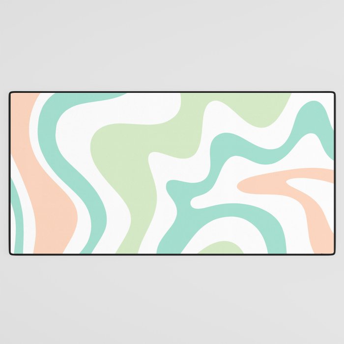 Retro Liquid Candy Swirl Abstract Pattern in Pastel Mint Teal and Salmon Blush on White Desk Mat Gallery Image 3