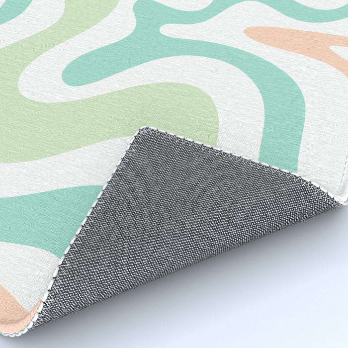 Retro Liquid Candy Swirl Abstract Pattern in Pastel Mint Teal and Salmon Blush on White Rug Gallery Image 4