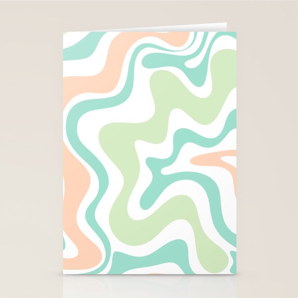 Retro Liquid Candy Swirl Abstract Pattern in Pastel Mint Teal and Salmon Blush on White Stationery Card Gallery Image 2