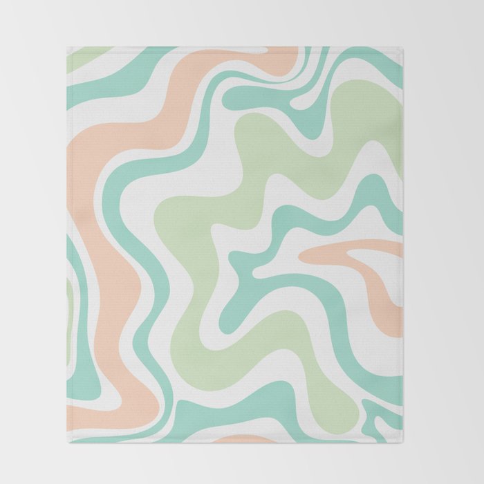 Retro Liquid Candy Swirl Abstract Pattern in Pastel Mint Teal and Salmon Blush on White Throw Blanket Gallery Image 2