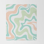 Retro Liquid Candy Swirl Abstract Pattern in Pastel Mint Teal and Salmon Blush on White Throw Blanket Gallery Image 2