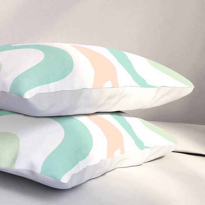 Retro Liquid Candy Swirl Abstract Pattern in Pastel Mint Teal and Salmon Blush on White Pillow Sham Gallery Image 3