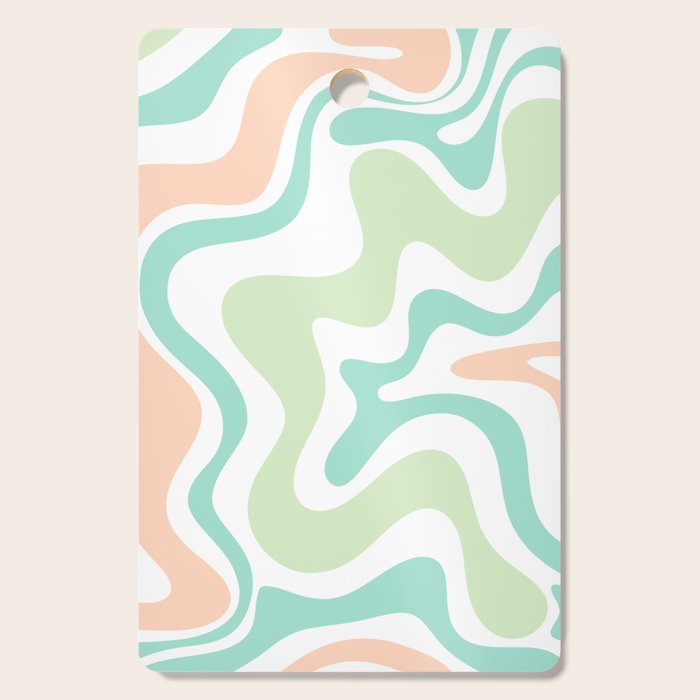 Retro Liquid Candy Swirl Abstract Pattern in Pastel Mint Teal and Salmon Blush on White Cutting Board Gallery Image 1