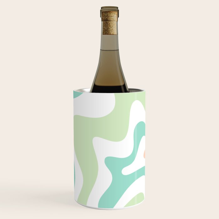 Retro Liquid Candy Swirl Abstract Pattern in Pastel Mint Teal and Salmon Blush on White Wine Chiller Gallery Image 1