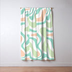 Retro Liquid Candy Swirl Abstract Pattern in Pastel Mint Teal and Salmon Blush on White Window Curtain Gallery Image 3