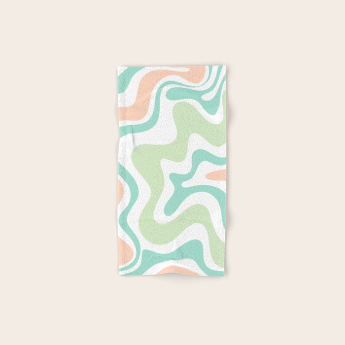 Retro Liquid Candy Swirl Abstract Pattern in Pastel Mint Teal and Salmon Blush on White Bath Towel Gallery Image 1
