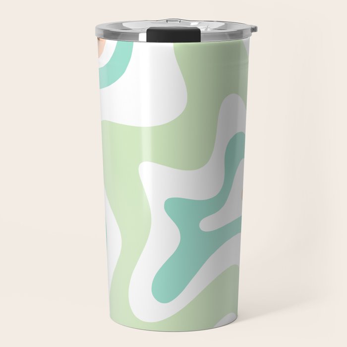Retro Liquid Candy Swirl Abstract Pattern in Pastel Mint Teal and Salmon Blush on White Travel Mug Gallery Image 1