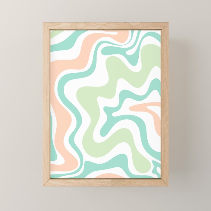 Retro Liquid Candy Swirl Abstract Pattern in Pastel Mint Teal and Salmon Blush on White Mini Art Print Gallery Image 1