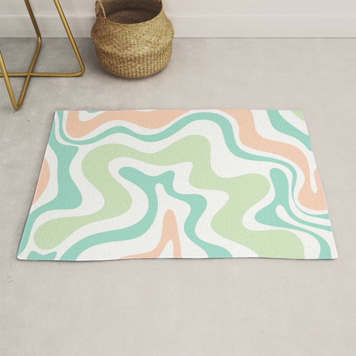 Retro Liquid Candy Swirl Abstract Pattern in Pastel Mint Teal and Salmon Blush on White Rug Gallery Image 1