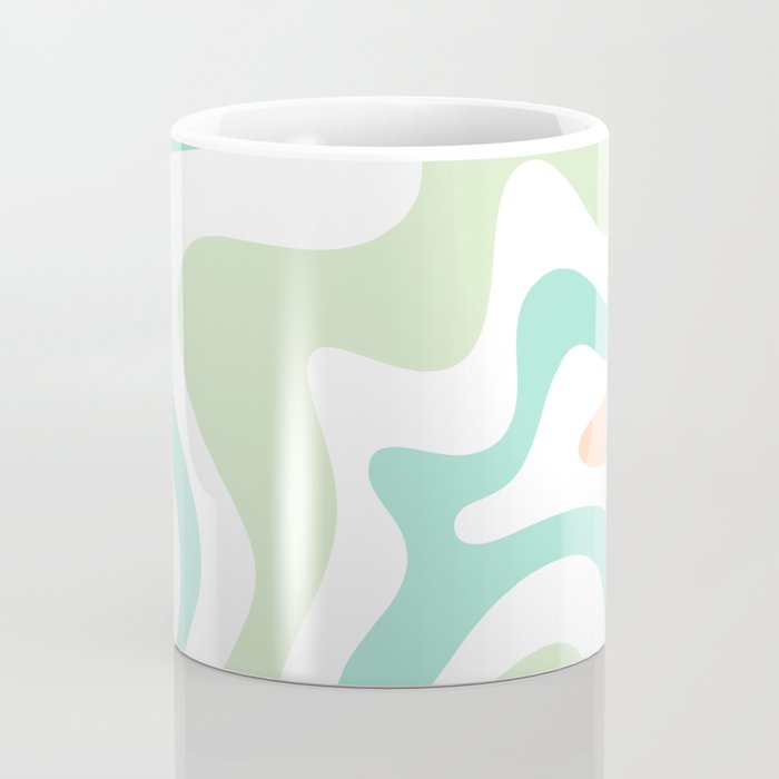Retro Liquid Candy Swirl Abstract Pattern in Pastel Mint Teal and Salmon Blush on White Coffee Mug Gallery Image 4