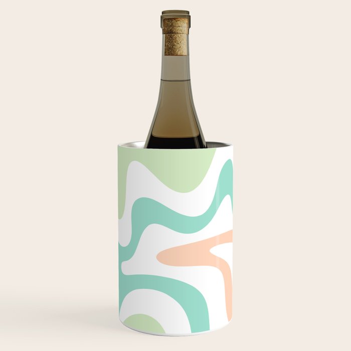 Retro Liquid Candy Swirl Abstract Pattern in Pastel Mint Teal and Salmon Blush on White Wine Chiller Gallery Image 3
