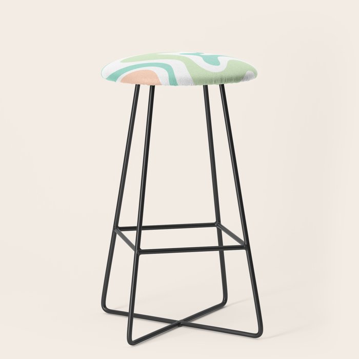 Retro Liquid Candy Swirl Abstract Pattern in Pastel Mint Teal and Salmon Blush on White Stool Gallery Image 1