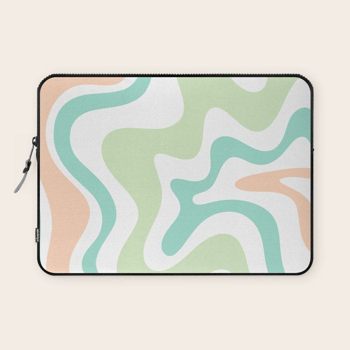 Retro Liquid Candy Swirl Abstract Pattern in Pastel Mint Teal and Salmon Blush on White Laptop Sleeve Gallery Image 1