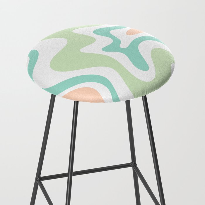 Retro Liquid Candy Swirl Abstract Pattern in Pastel Mint Teal and Salmon Blush on White Stool Gallery Image 2