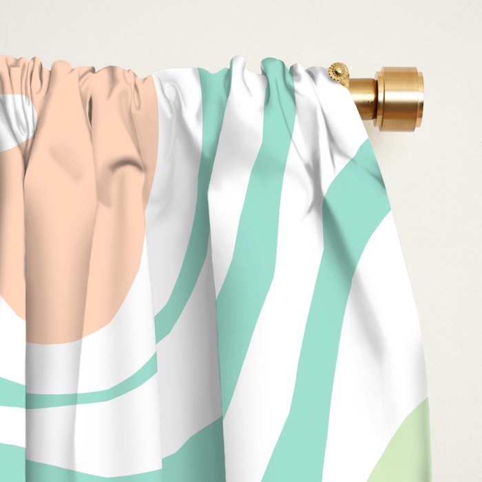 Retro Liquid Candy Swirl Abstract Pattern in Pastel Mint Teal and Salmon Blush on White Window Curtain Gallery Image 2