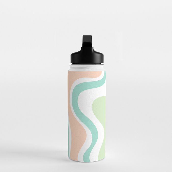 Retro Liquid Candy Swirl Abstract Pattern in Pastel Mint Teal and Salmon Blush on White Water Bottle Gallery Image 3