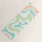 Retro Liquid Candy Swirl Abstract Pattern in Pastel Mint Teal and Salmon Blush on White Yoga Mat Gallery Image 1