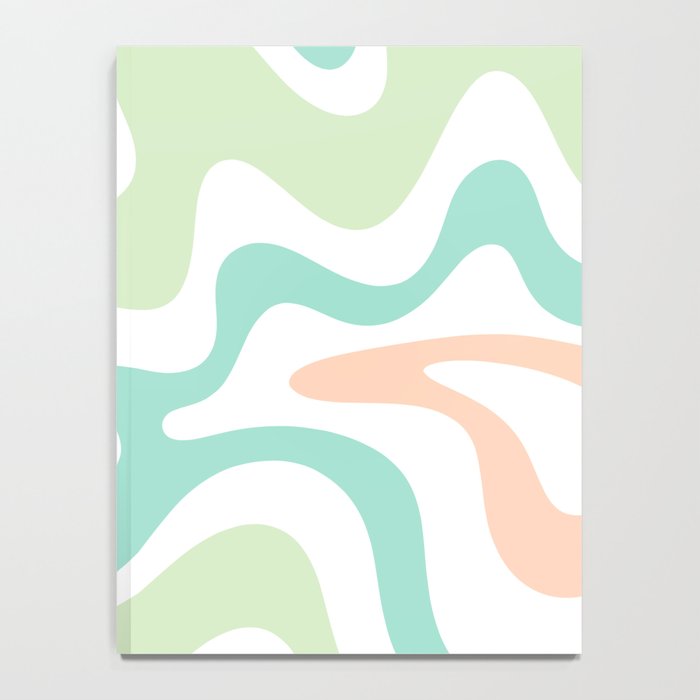Retro Liquid Candy Swirl Abstract Pattern in Pastel Mint Teal and Salmon Blush on White Notebook Gallery Image 4