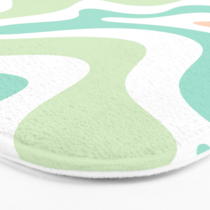 Retro Liquid Candy Swirl Abstract Pattern in Pastel Mint Teal and Salmon Blush on White Bath Mat Gallery Image 3