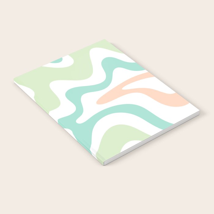 Retro Liquid Candy Swirl Abstract Pattern in Pastel Mint Teal and Salmon Blush on White Notebook Gallery Image 2
