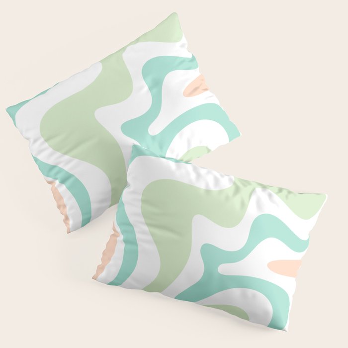 Retro Liquid Candy Swirl Abstract Pattern in Pastel Mint Teal and Salmon Blush on White Pillow Sham Gallery Image 3