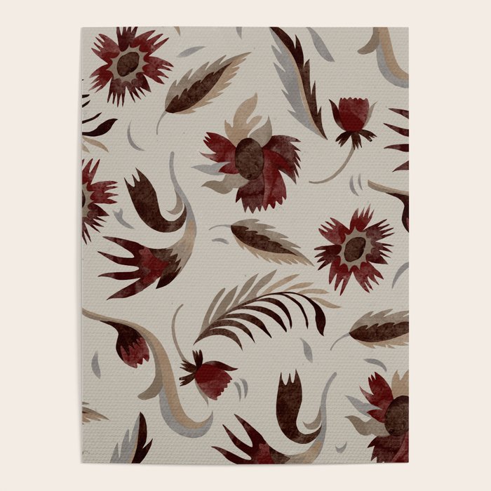 floral folk background red Poster Gallery Image 4