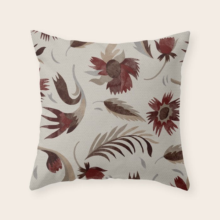 floral folk background red Throw Pillow Gallery Image 1