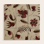 floral folk background red Wood Wall Art Gallery Image 1