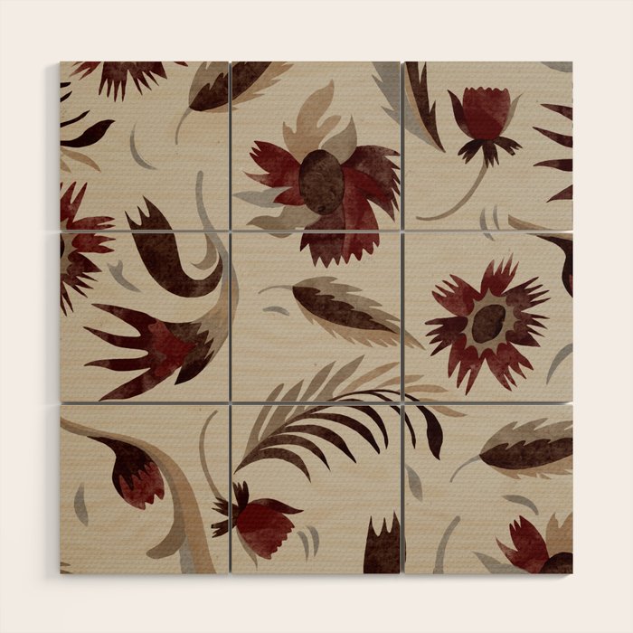 floral folk background red Wood Wall Art Gallery Image 1