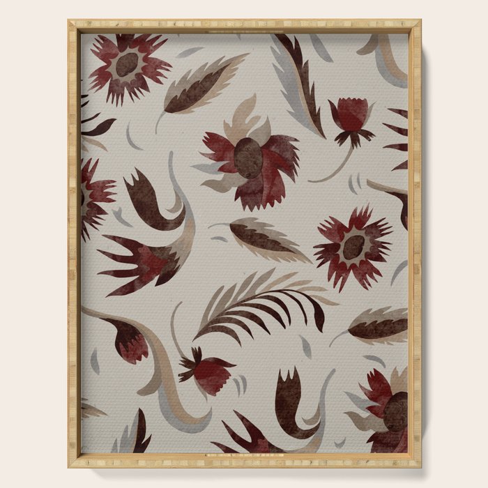 floral folk background red Serving Tray Gallery Image 1