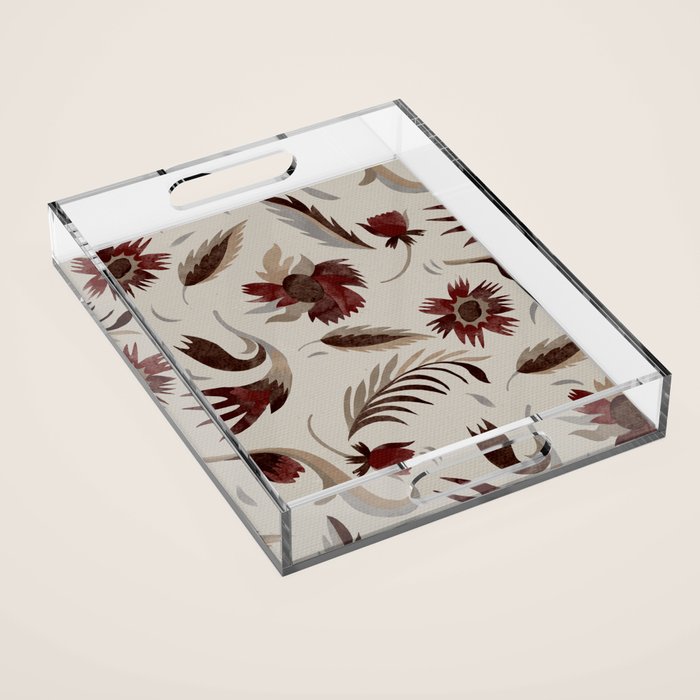 floral folk background red Acrylic Tray Gallery Image 1