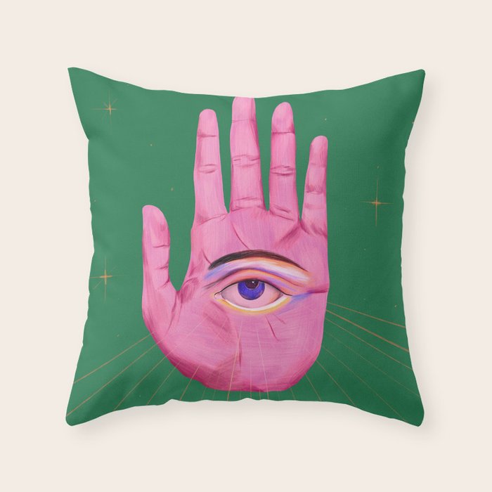 Pink Psychedelic Evil Eye Throw Pillow Gallery Image 1