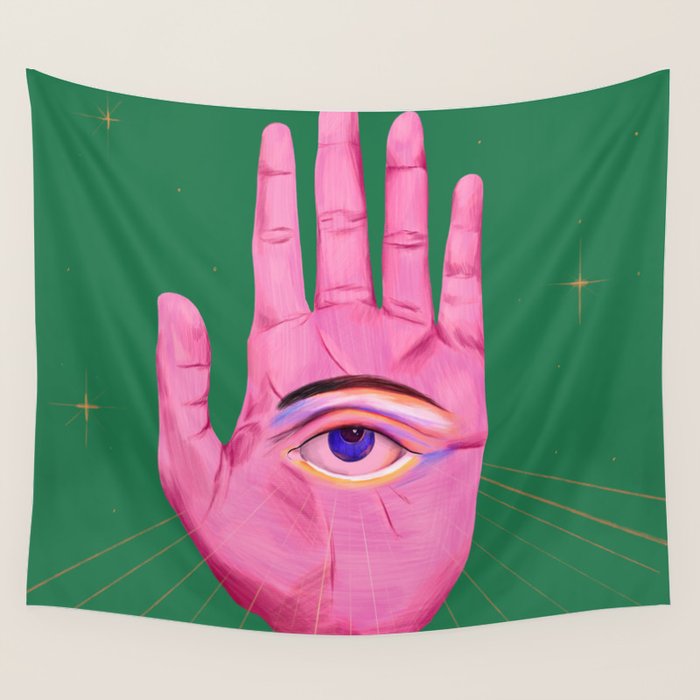 Pink Psychedelic Evil Eye Wall Tapestry Gallery Image 1