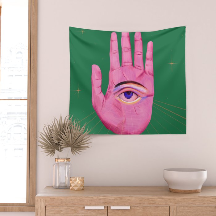 Pink Psychedelic Evil Eye Wall Tapestry Gallery Image 2