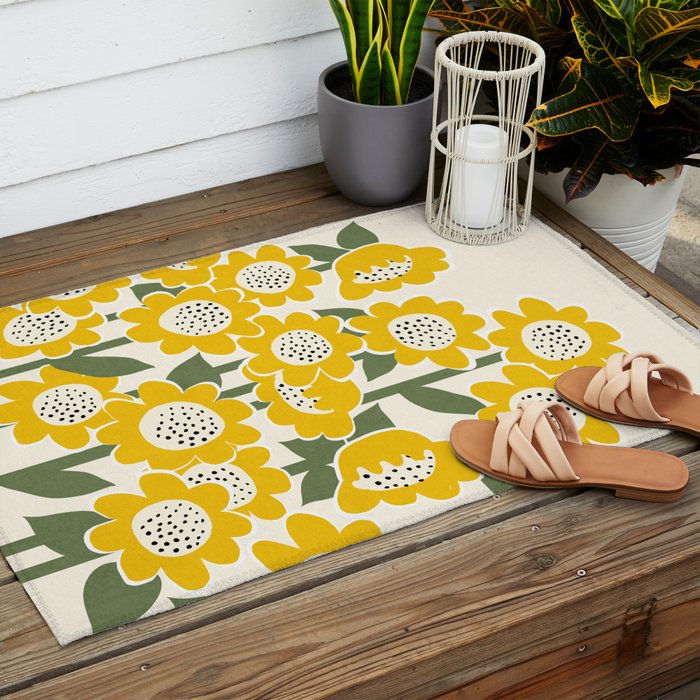 Sunny Flowers #1 Outdoor Rug Gallery Image 2