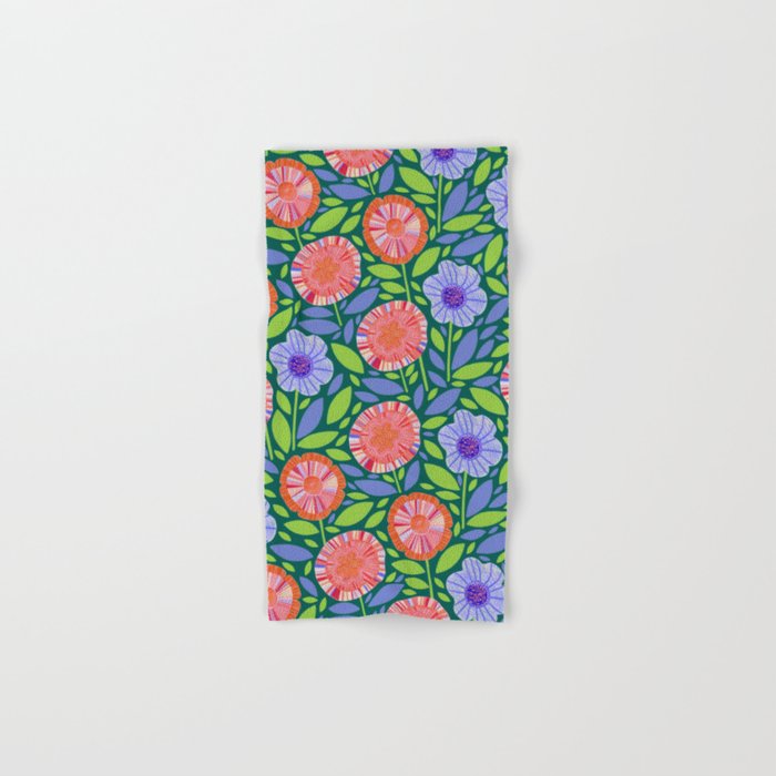 Folk Floral Blossoms in Turquoise Bath Towel Gallery Image 1