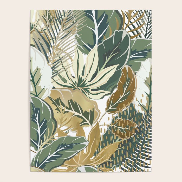 Wild Tropical Prints, Green and Gold Poster Gallery Image 4