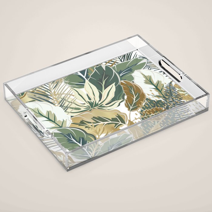 Wild Tropical Prints, Green and Gold Acrylic Tray Gallery Image 1