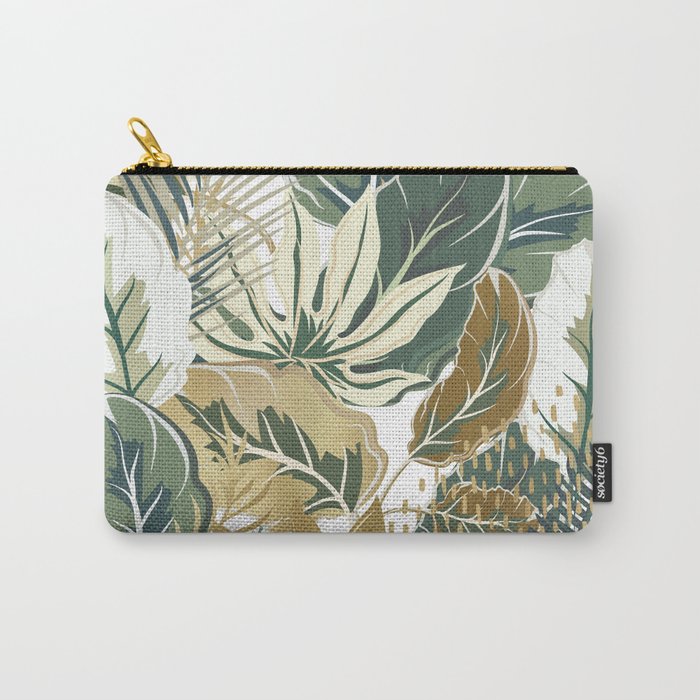 Wild Tropical Prints, Green and Gold Carry All Pouch Gallery Image 1