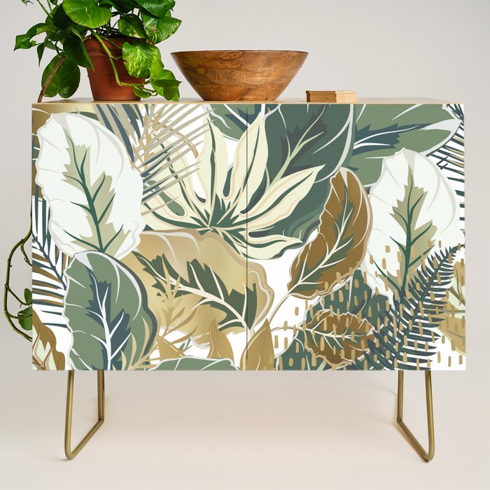 Wild Tropical Prints, Green and Gold Credenza Gallery Image 1