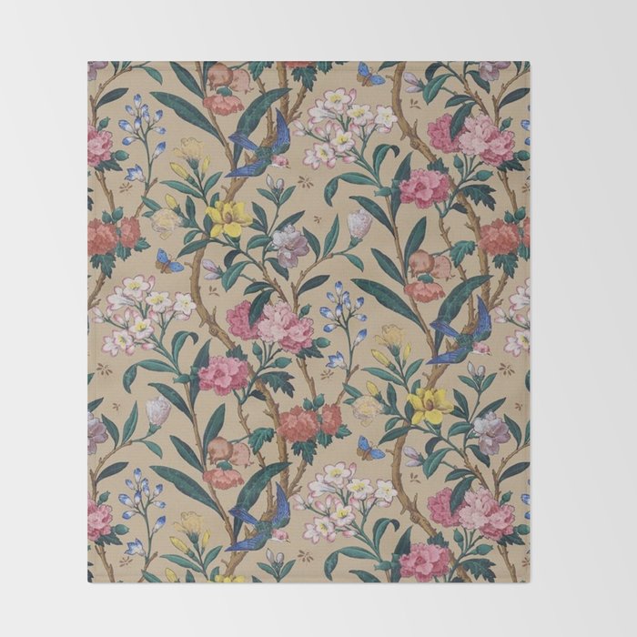 William Morris Birds, Butterflies and Bees Vintage Pattern Throw Blanket Gallery Image 2