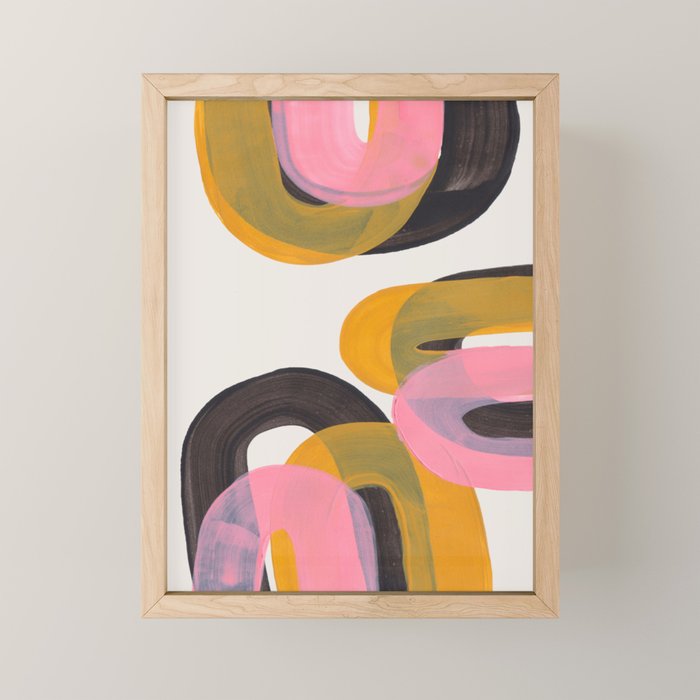 Hills Mid Century Modern Minimalist Fun Colorful Abstract Shapes Pink Yellow Black by Ejaaz Haniff Mini Art Print Gallery Image 1