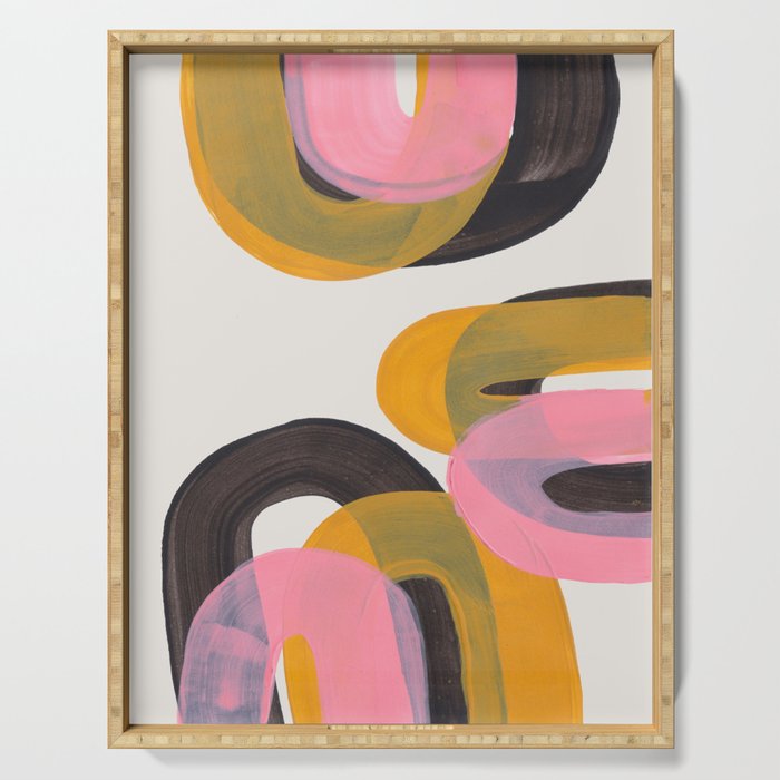 Hills Mid Century Modern Minimalist Fun Colorful Abstract Shapes Pink Yellow Black by Ejaaz Haniff Serving Tray Gallery Image 1