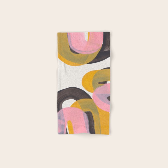 Hills Mid Century Modern Minimalist Fun Colorful Abstract Shapes Pink Yellow Black by Ejaaz Haniff Bath Towel Gallery Image 1