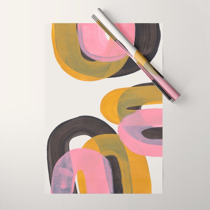 Hills Mid Century Modern Minimalist Fun Colorful Abstract Shapes Pink Yellow Black by Ejaaz Haniff Wrapping Paper Gallery Image 1