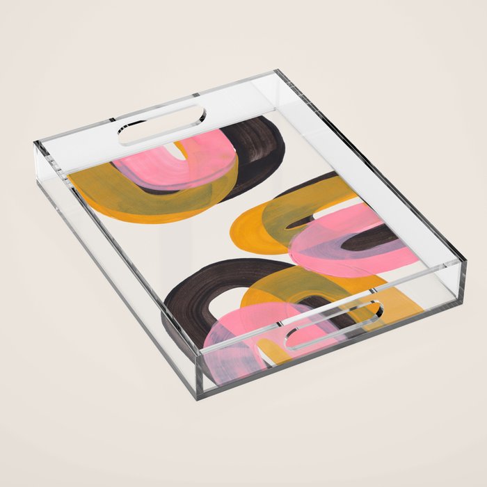 Hills Mid Century Modern Minimalist Fun Colorful Abstract Shapes Pink Yellow Black by Ejaaz Haniff Acrylic Tray Gallery Image 1