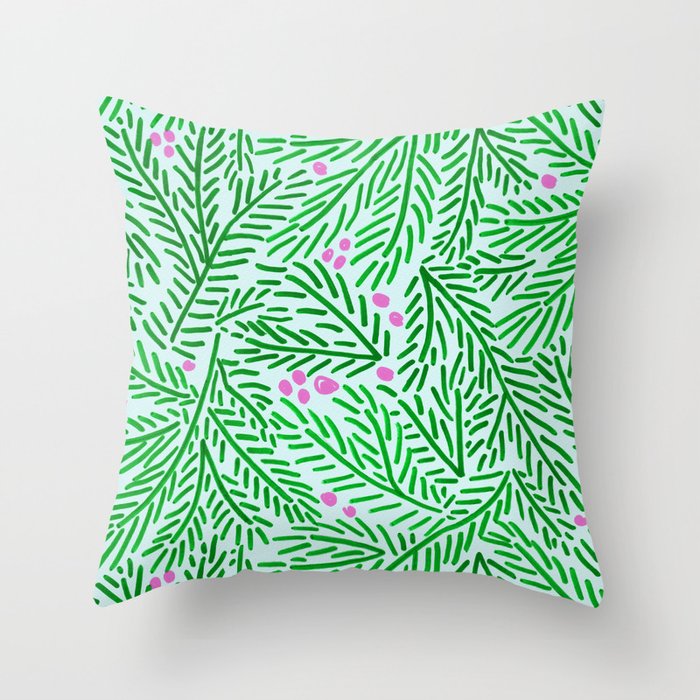 Winter Berries & Pine Branches in Green Throw Pillow Gallery Image 6