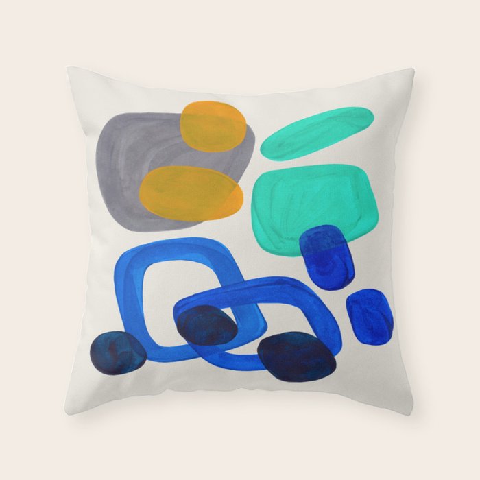 Mid Century Modern Abstract Minimalist Fun Colorful Shapes Marine Green Retro Vintage Fun Shapes Throw Pillow Gallery Image 1
