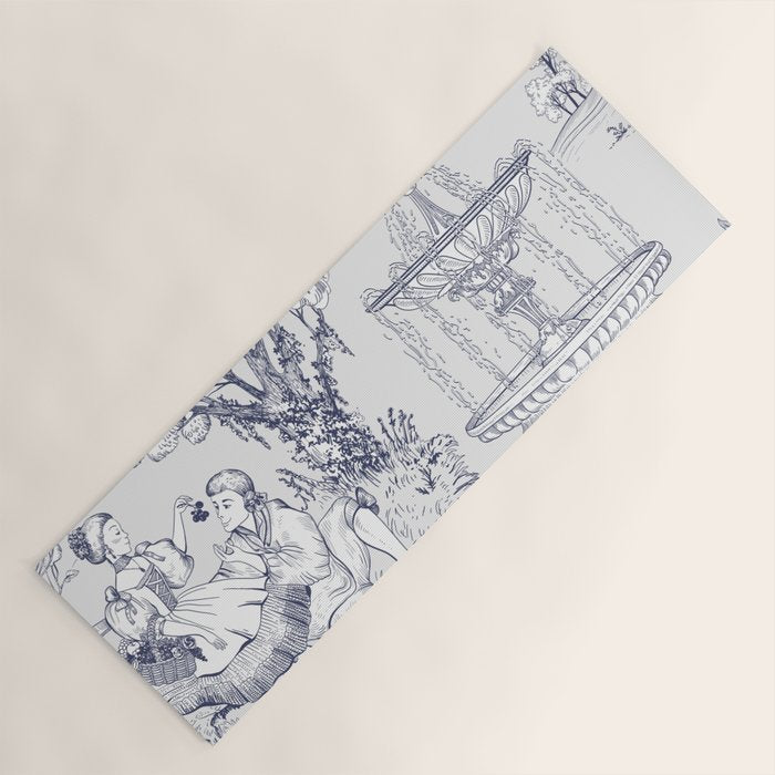 Toile de Jouy Modern Vintage French Lovers Blue & White Art Print Yoga Mat Gallery Image 1